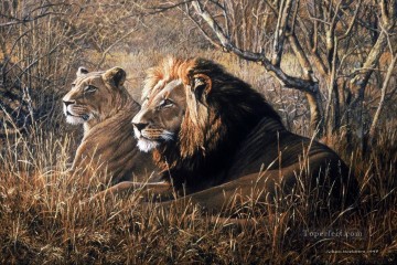 動物 Painting - ライオンペア大きな猫の壁画